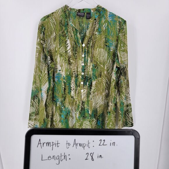 Chico's Additions Blouse Women's Large Leaf Botanical Print Semi Sheer Green - Picture 11 of 11